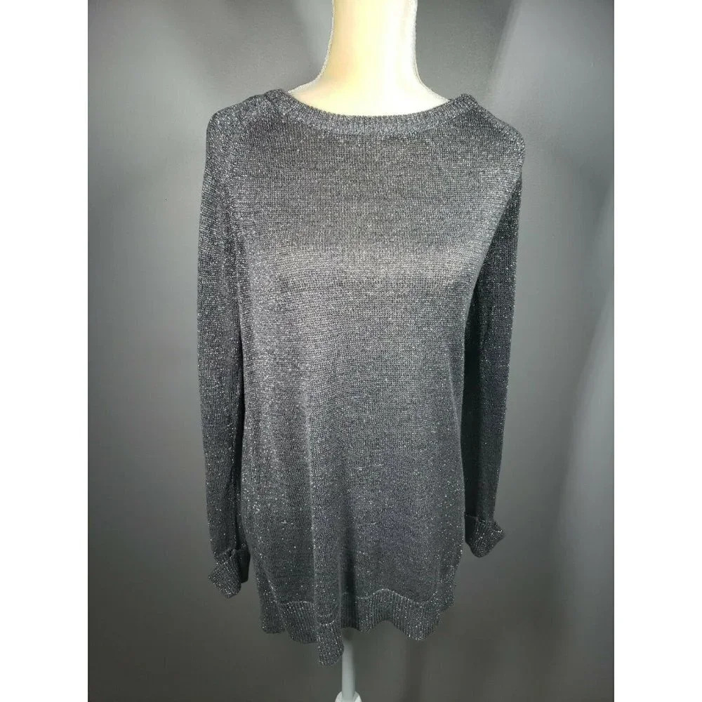 Cupio womens long sleeve pullover sweater, gray/metallic size L